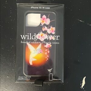 Wildflower Cases - iPhone 13/14 - Black with Hummingbird and Pink Floral Design